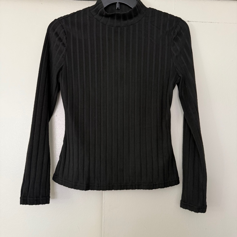 Black Ribbed Long Sleeve Top Size L